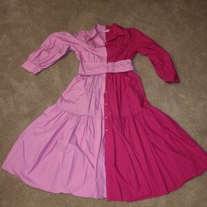Christopher John Rodgers 2 Tone Pink Button Down Long Sleeve Dress
